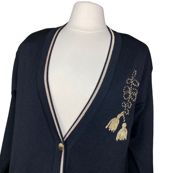 Talbots Sweaters - Vintage Talbots Black Wool Cardigan Sweater Gold Trim Sz Medium Made in Italy